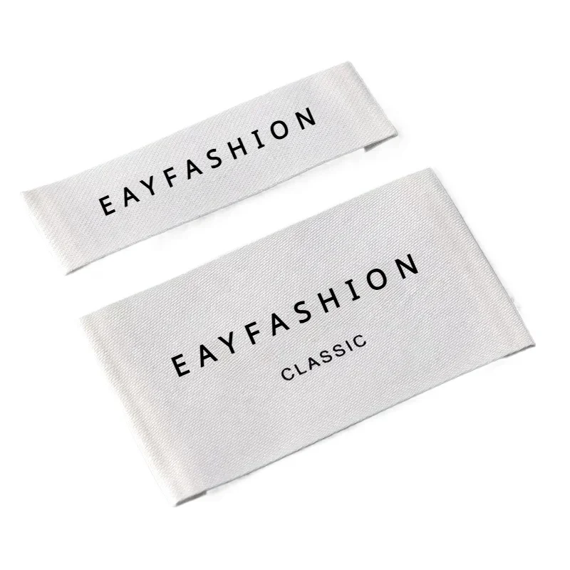 DIY Labels Custom Logo Polyester Cotton Tags Business Name LOGO Printed Cotton Labels White Fabric