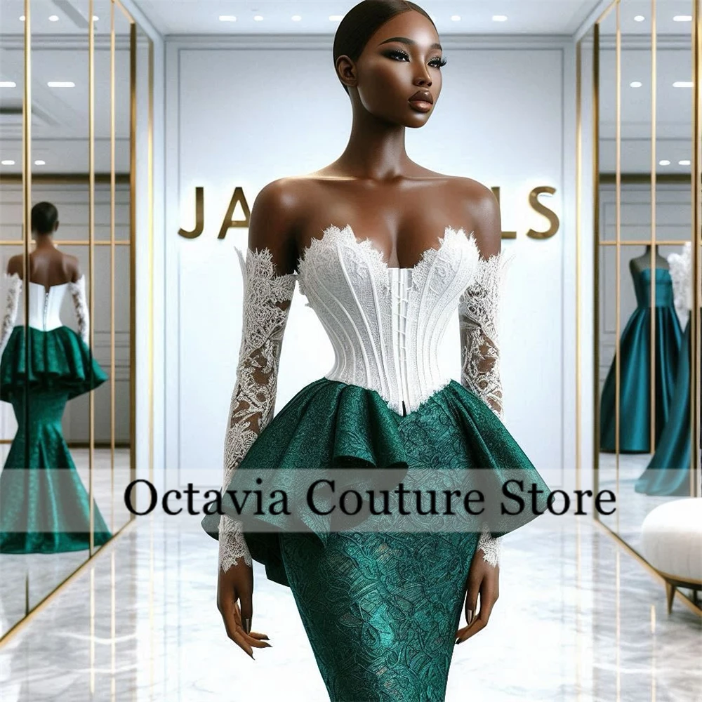 

Aso Ebi Green Sweetheart Evening Dresses For Black Girl Lace 204 Birthday Luxury Dress Tiered Formal Gown With Sleeve Customized