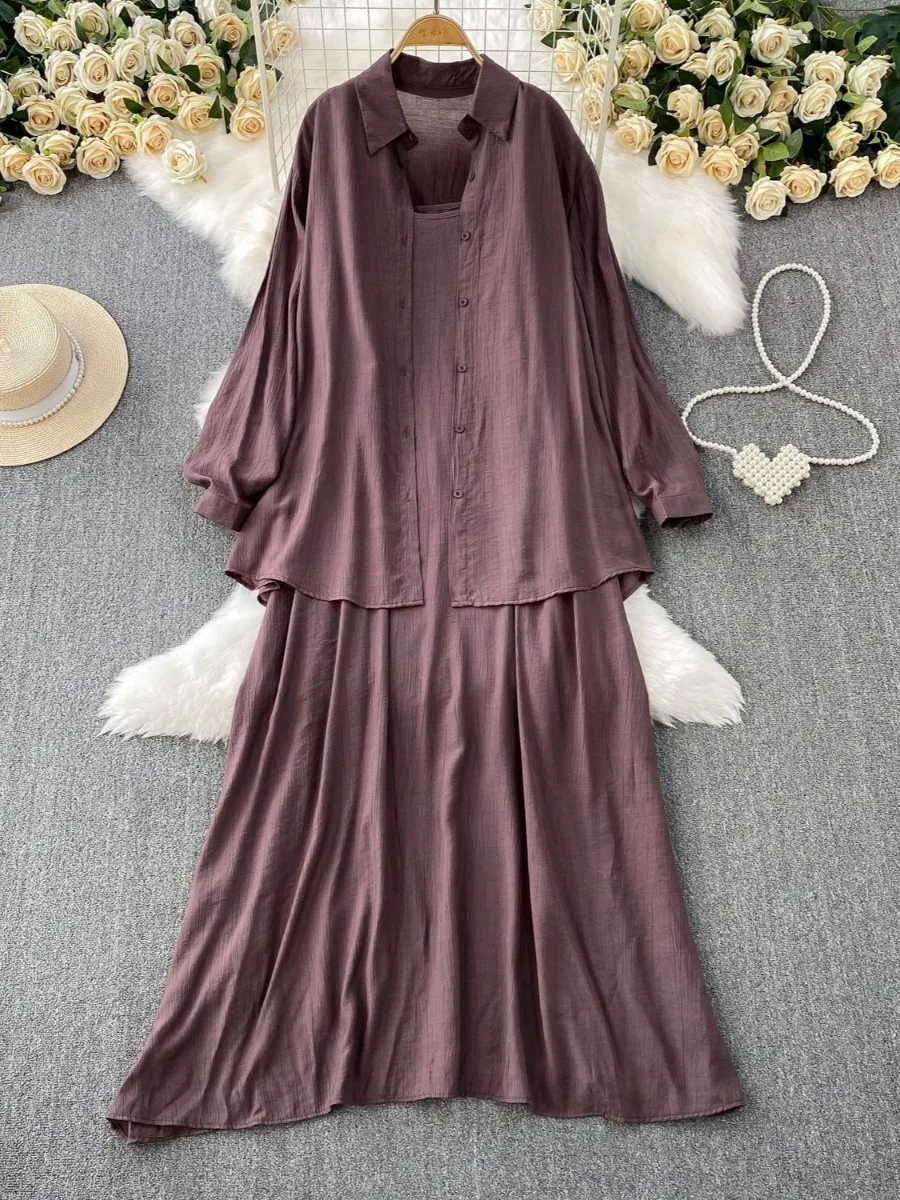 

Мусульманское женское платье-рубашка, комплект из двух предметов, однотонные скромные костюмы, Рамадан, мусульманский ансамбль, Марокко, Дубай, Абая, исламские наряды, Джалабия