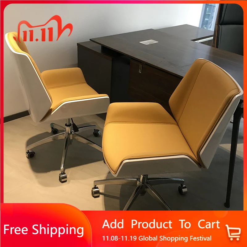 

Executive Ergonomic Office Chair Orange Nordic Modern Leather Swivel Chair Portable Designer Study Sillas De Oficina Home Office