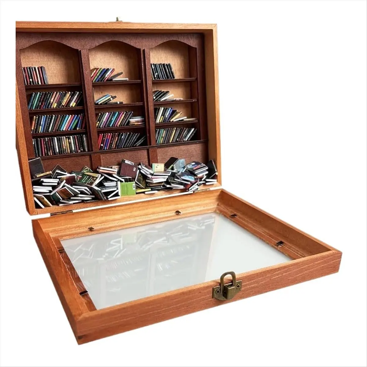 2026 Trend Relief with 200 Book Miniature Wooden Bookshelf Ornament Stress Reliever Shake Away Your Anxiety Gift