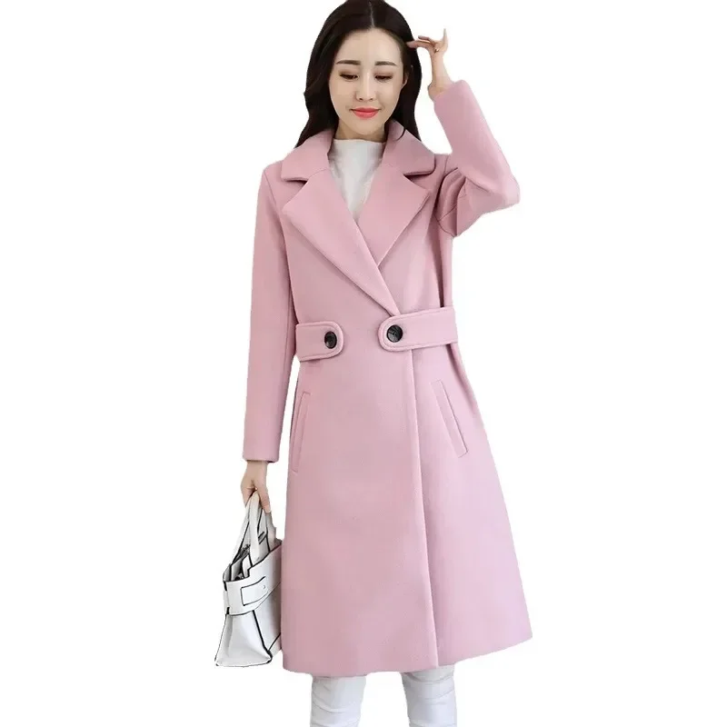 가을 겨울 신상 한국 패션 우아한 여성 울 재킷 중간 길이 슬림핏 여성 코트