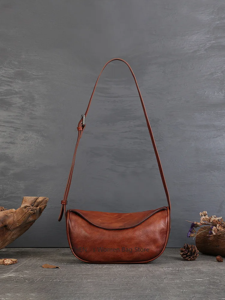 

2025 New Cowhide Handmade Shoulder Bag For Women Vintage Large Capacity Messenger Bags Genuine Leather Handbag Purse