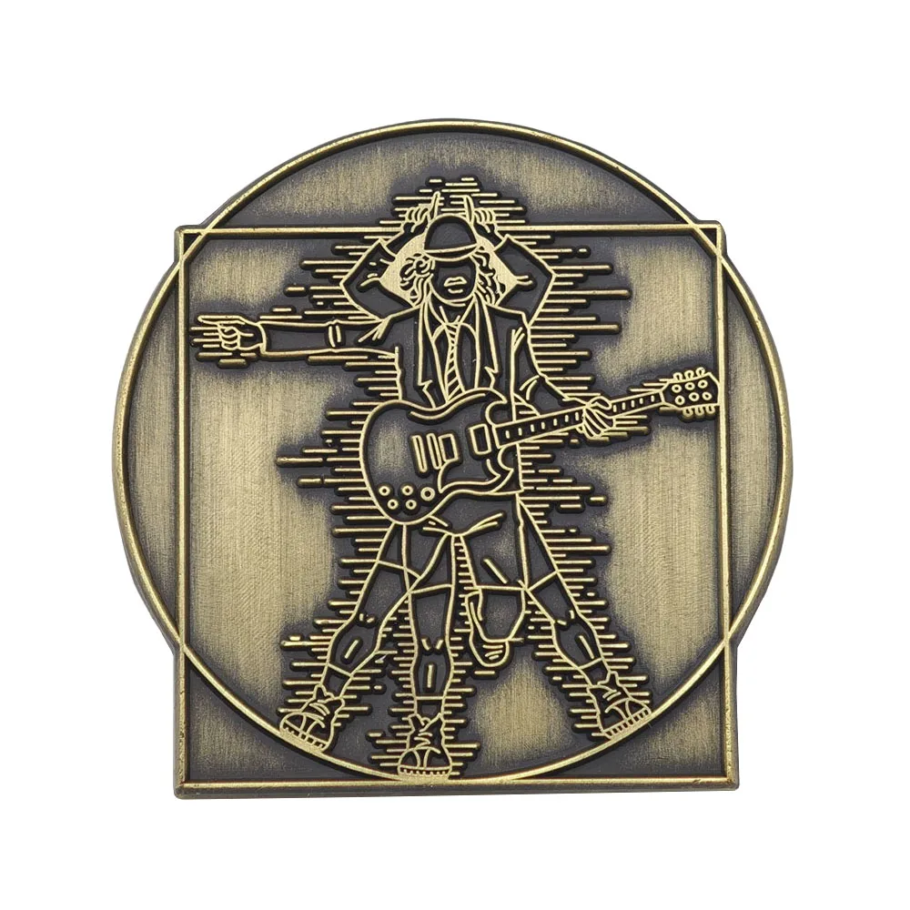 Angus Young Metal Emaille-Anstecker Rockband Gitarrist Brosche Vitruvian Man Parodie Abzeichen Reversnadeln Musikfan-Geschenk – Detail 1
