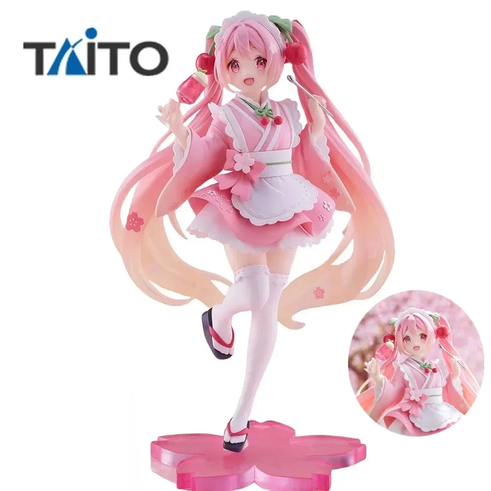 Original Taito Hatsune Miku Sakura Wafuu Kissa Ver. Maid Coreful Figure Anime Figurine Model Collectible Toys Kawaii Gift 18cm