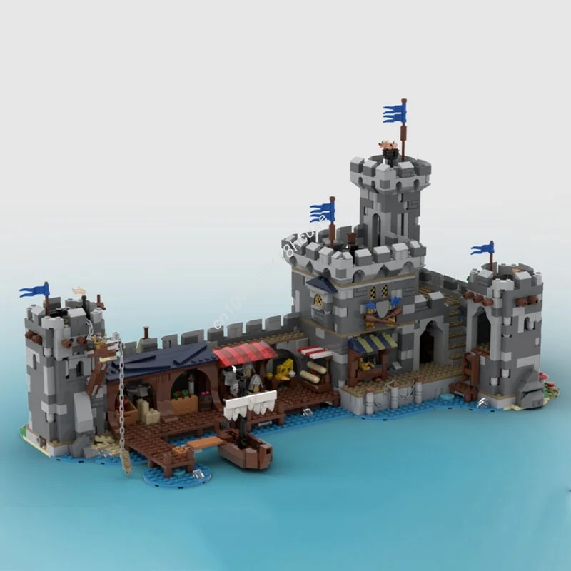 2357pcs MOC Middeleeuwse Kustmarkt Zwarte Valken Kasteel Modelbouw Speelgoedblokken DIY Idee Onderwijs Kerstcadeaus Baksteen Kinderen