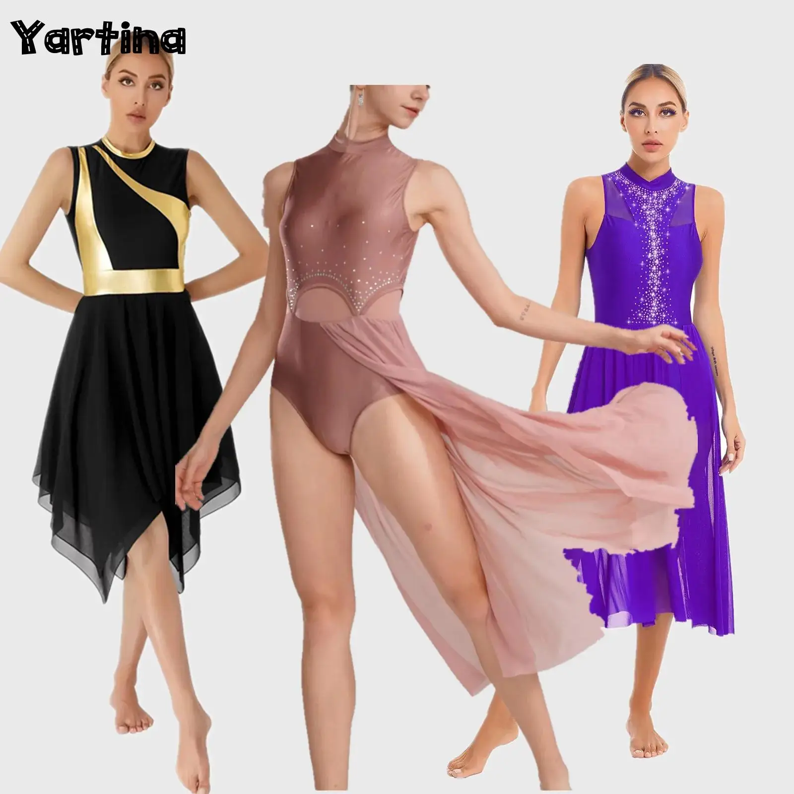 

Women Adult Rhinestone Gymnastics Leotard Artistic Figure Skating Costume Ballet Jersey Contemporary Lyrical Dance Dresses