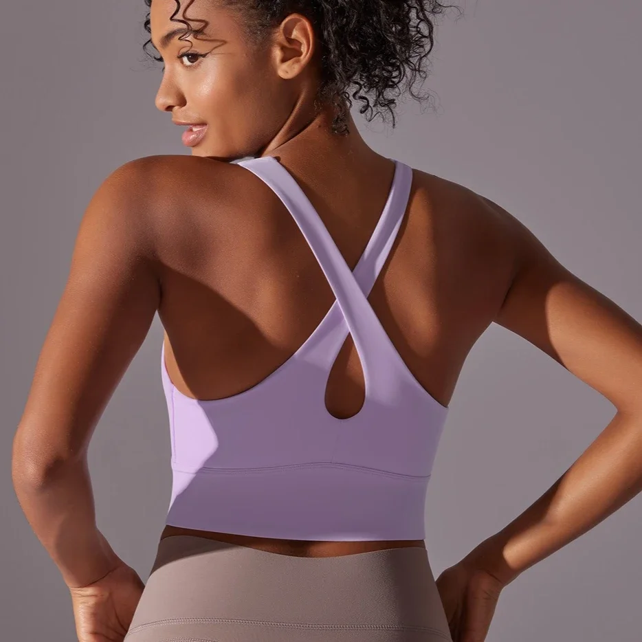 

WANAYOU Cross Back Women Yoga Bras Built-in Pad Sports Crop Cami Tops Tight Fit Gym Fitness Vest Quick Dry Running Tank Top Vest