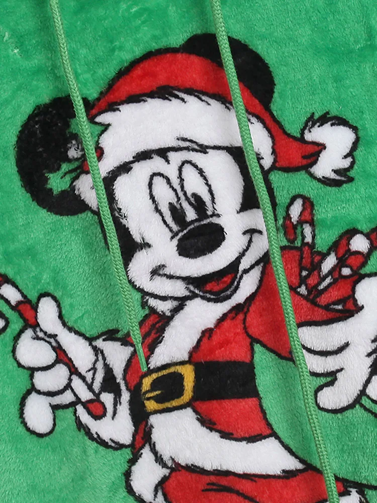 Disney Fleece Hoodies Sweatshirt Merry Christmas Mickey Mouse Cartoon Print Women Long Sleeve Hooded Flannel Warm Jumper Tops