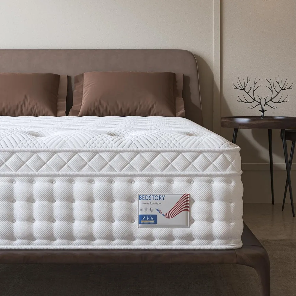 14''Queen Mattress, Deep Sleep Mattress Extra Lumbar Support, Medium Firm Mattress, Memory Foam Hybrid Mattress Euro Top