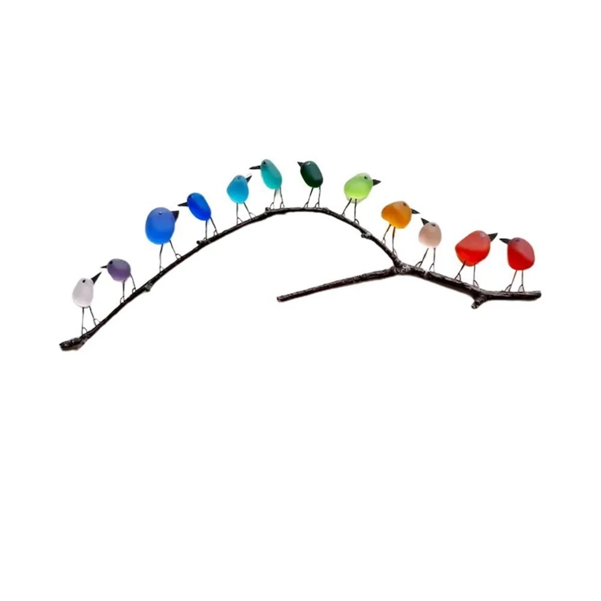 Stained Glass Birds on Branch Desktop Ornaments Sea Glass Birds Shape Window Wall Hangings Rainbow Bird Glass B