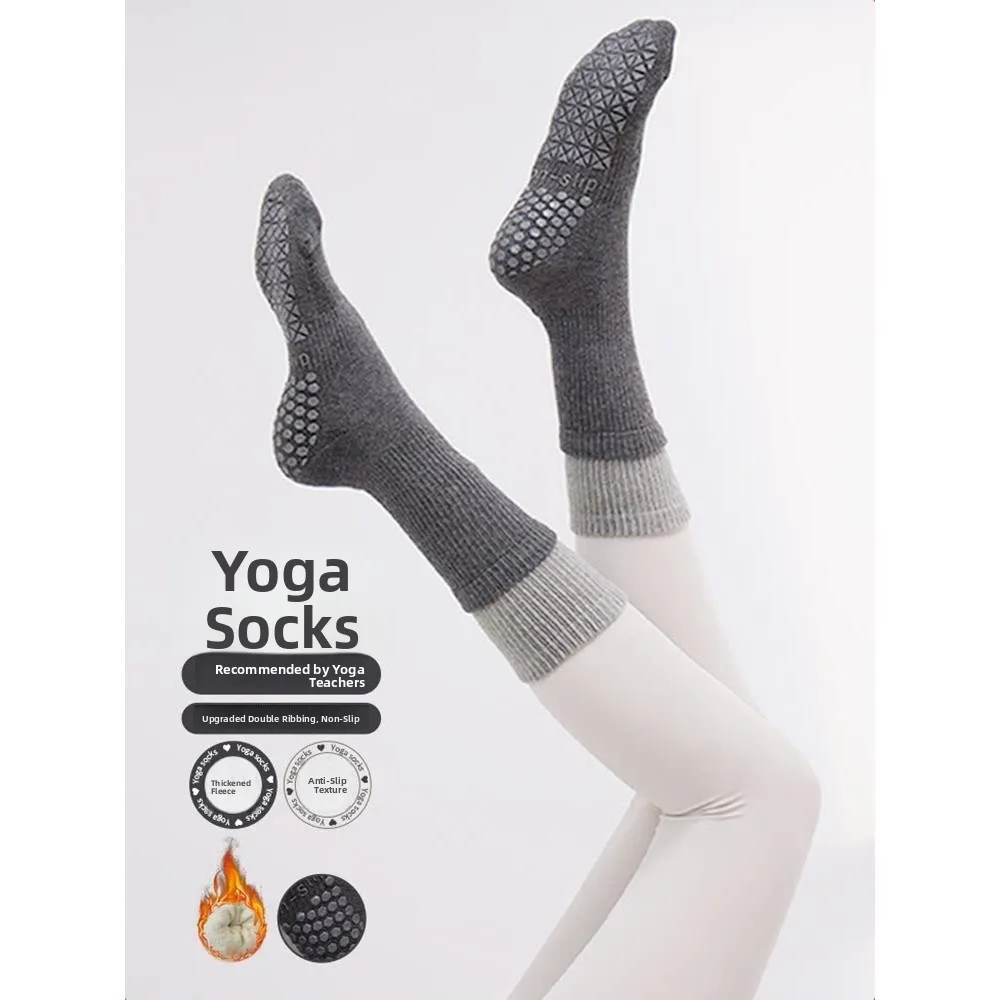 

Профессиональные нескользящие женские носки для йоги до середины икры с двойной резинкой, для фитнеса, пилатеса, прыжков со скакалкой, специальные спортивные носки