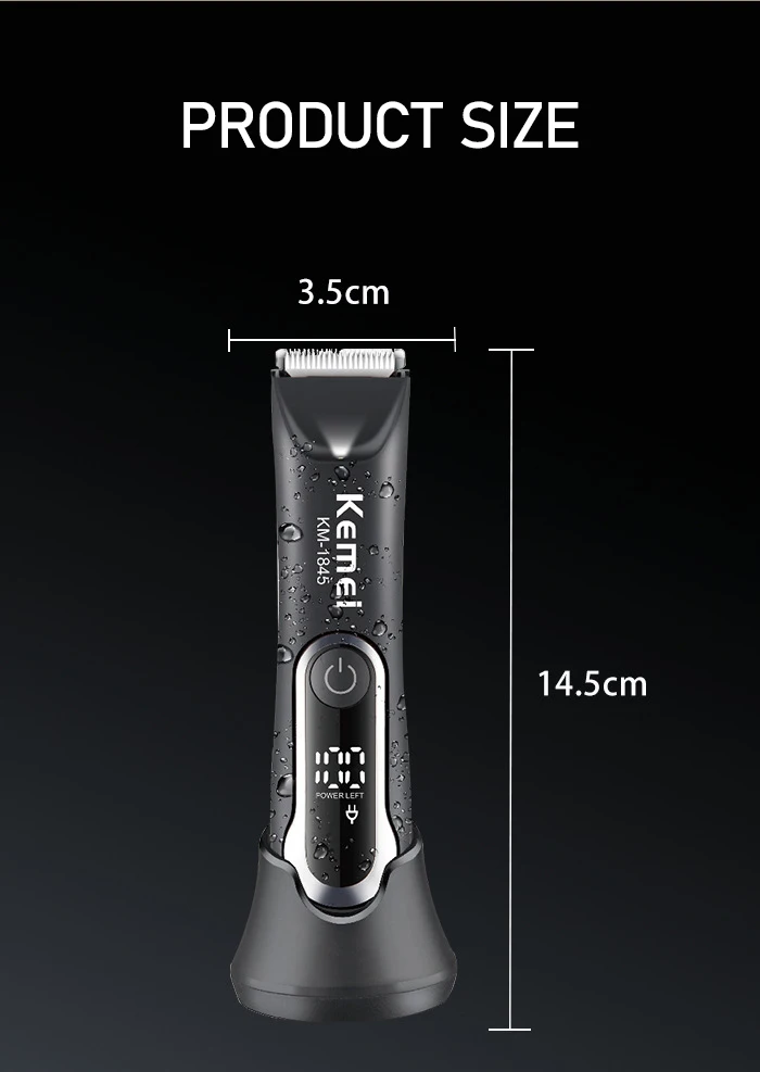 Kemei KM-1845 Leistenhaarschneider für Männer, elektrische Haarschneidemaschine, wasserdichter Trimmer für Schamhaare, Körperpflegeset, Rasierer, Keramikklinge – Detail 9