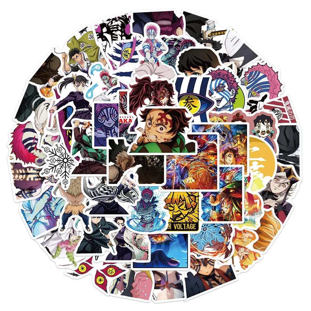 

50 pieces of Demon Slayer stickers for luggage, water cups, skateboards, helmets，cartoon，transparent PET waterproof stickers.