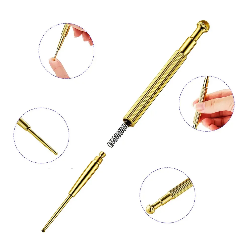 1X Massage Tool Stainless Steel Retractable Acupuncture Pen Double Headed Spring Ear Care Tool Point Probe Pen Massager for Face