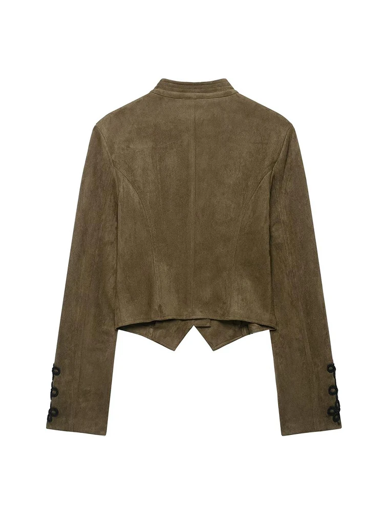 TFMLN 2026 Women Jacket Coat Stand Collar Vintage Cropped Jacket Fashion Solid Color Autumn Slim Casual Elegant Streetwears