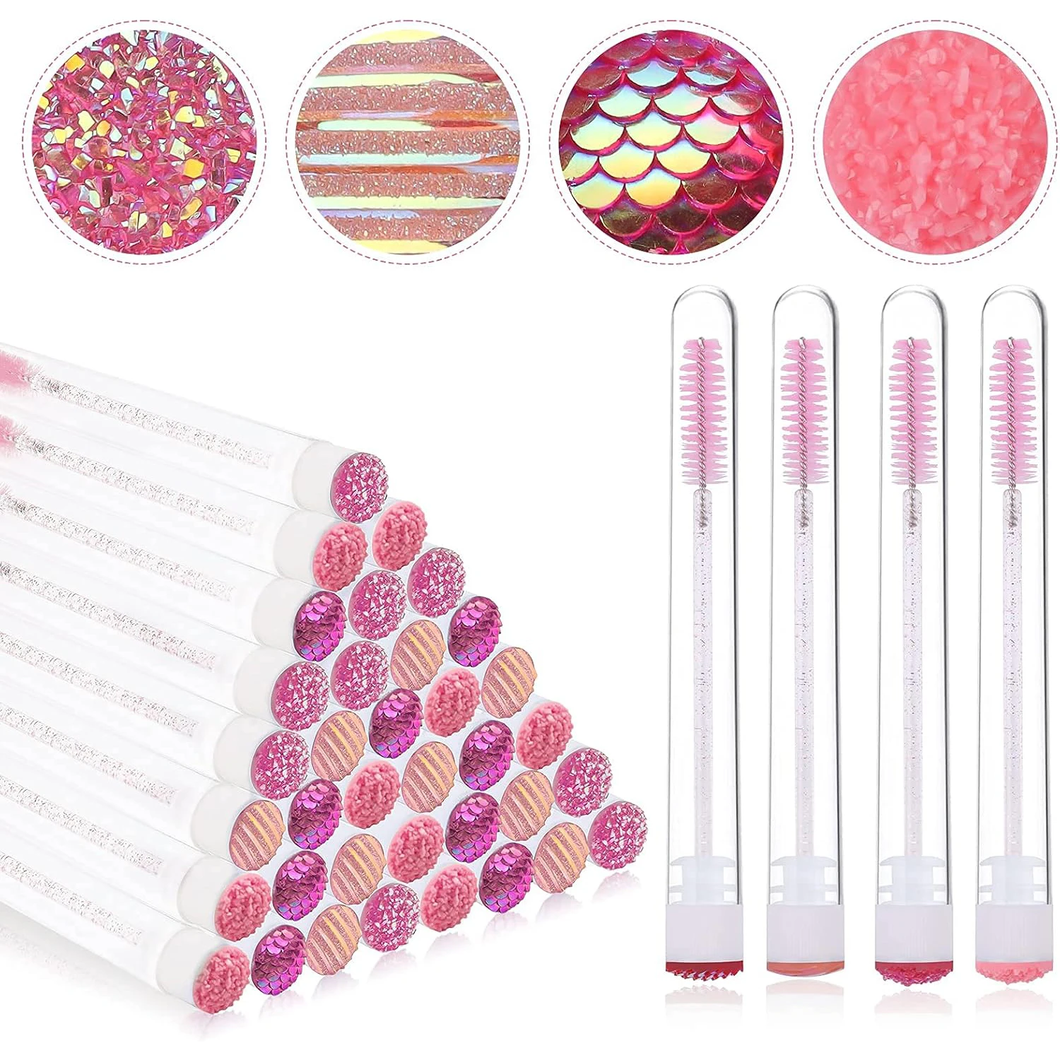 Ebanku 40 pièces ensemble de tubes de brosse à cils rose 40 pièces Tube de baguette de cils vide en diamant réutilisable 40 pièces baguette de brosse à cils en cristal jetable, pour le maquillage des femmes filles