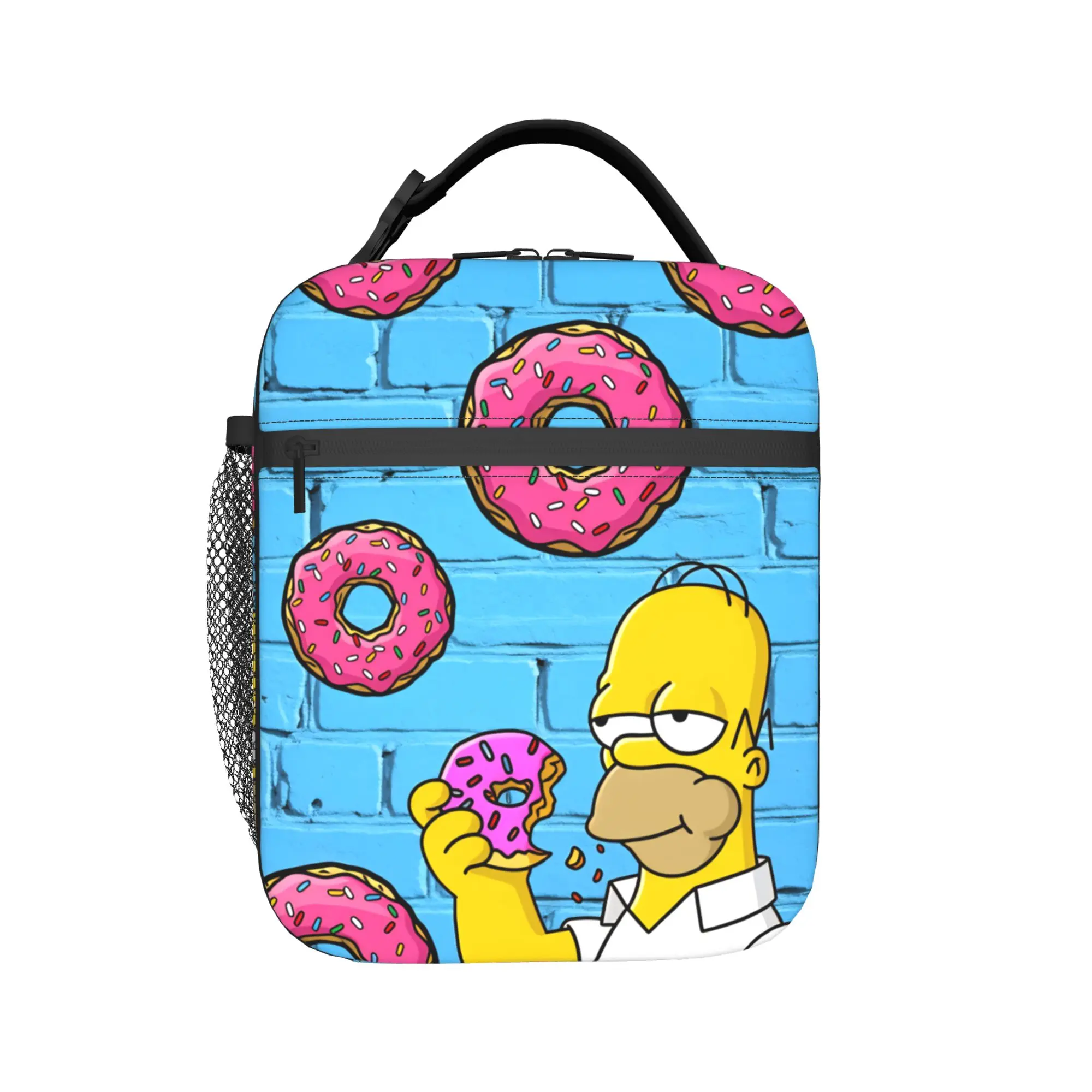 S-Simpsons Homer Donut Cartoon Lunch Bag For Men Graphic Lunch Box Casual Office Cooler Bag Convenient Waterproof Tote Food Bags