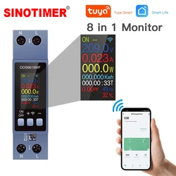 WiFi Tuya DIN Rail AC Voltmeter Smart Energy Meter Voltage/Current/Power/kWh/PF/Hz/Multi-Function 0.96 Inch 8 In 1 Power Meter