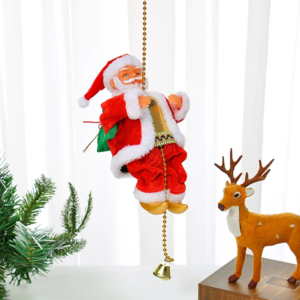 Santa Claus Climbing Beads Electric Climb Up and Down Climbing Santa with Light and Music Decorations White Face SQ