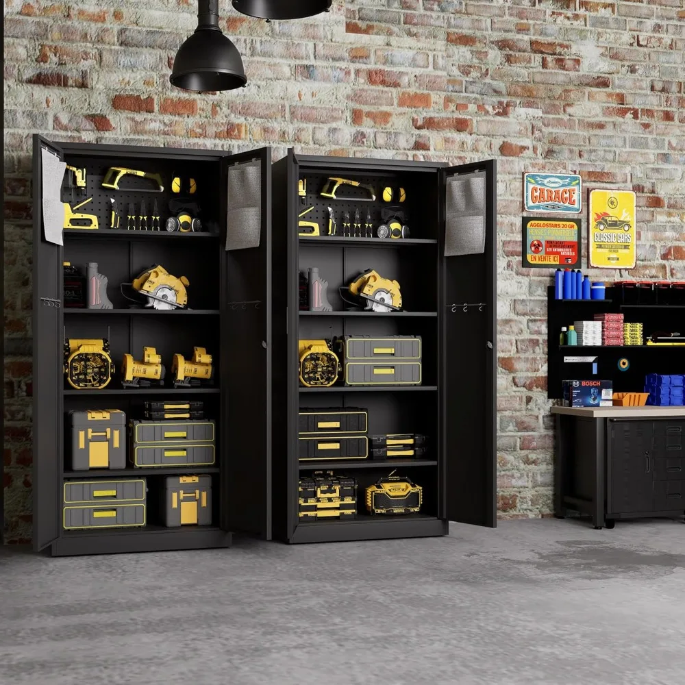 Metal Garage Storage Cabinet with Locking Doors, Lockable Heavy Duty Metal Tool Cabinet with Pegboard, Metal Utility Cabinet