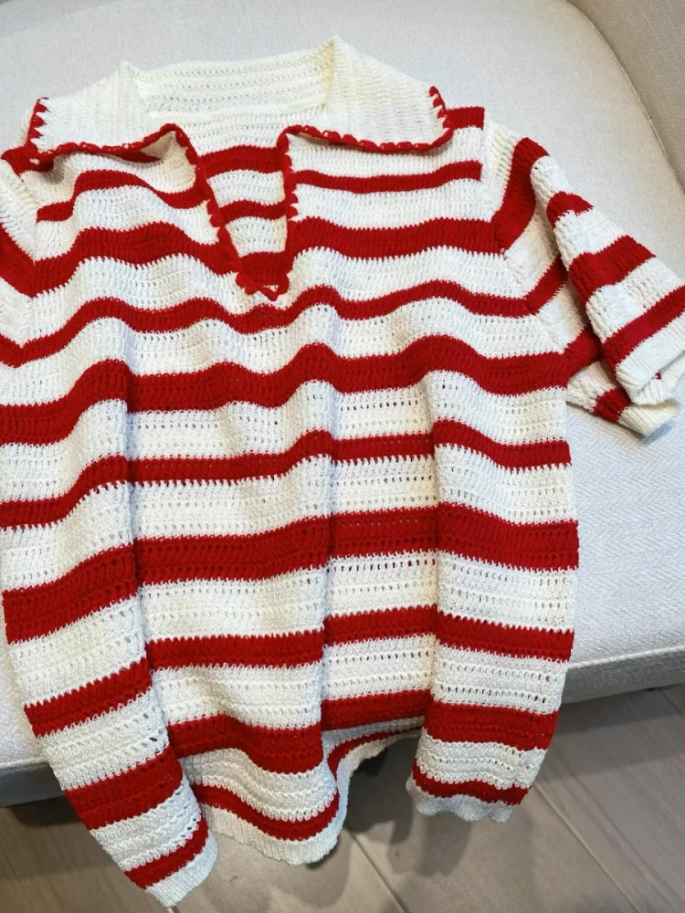 

Casual Loose Knitted Red Stripe V-Ne Top for Men And Women Summer Faionable Versatile ort Sve T-irt Moisture ...