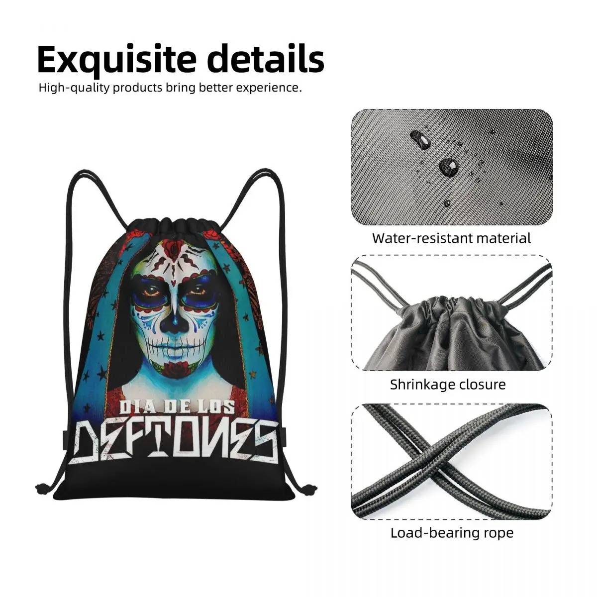 Custom Tones D-Deftones Singer Popular Band Drawstring Backpack Bags Lightweight Gym Sports Sackpack Sacks for Traveling