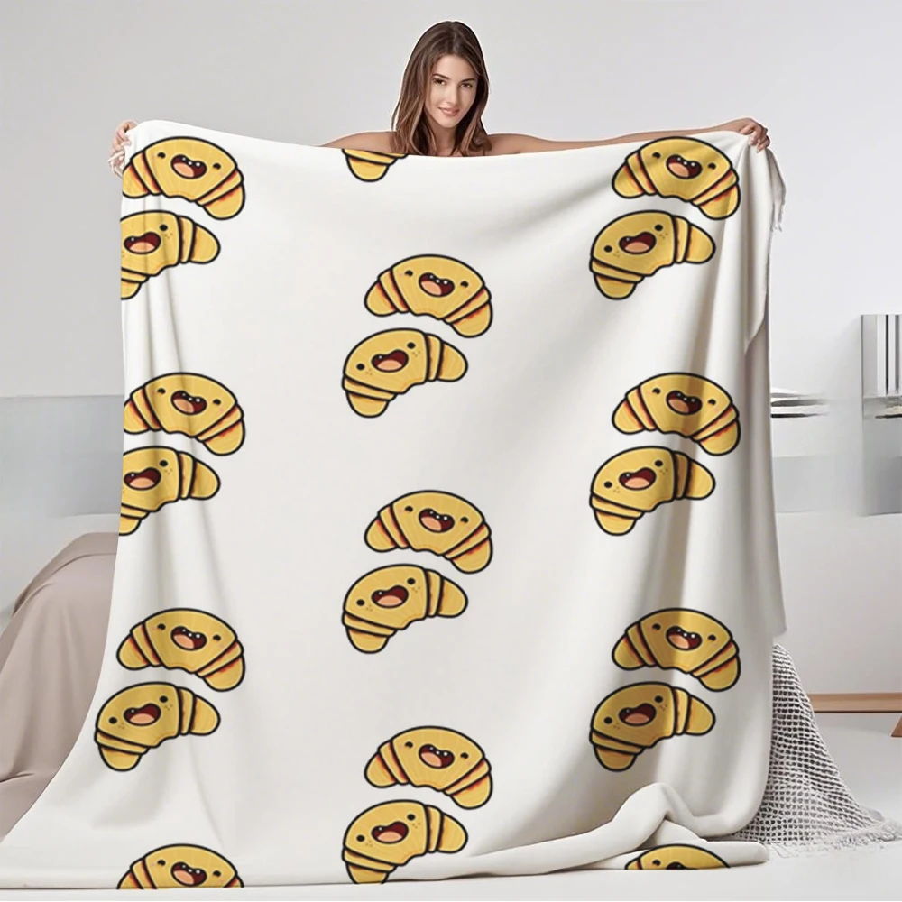 

Practical Flannel Cozy Blanket Kawaii Croissant Buddies Farmhouse Rustic Plush Throw Luxury Throw Fade-resistant Ultra-soft