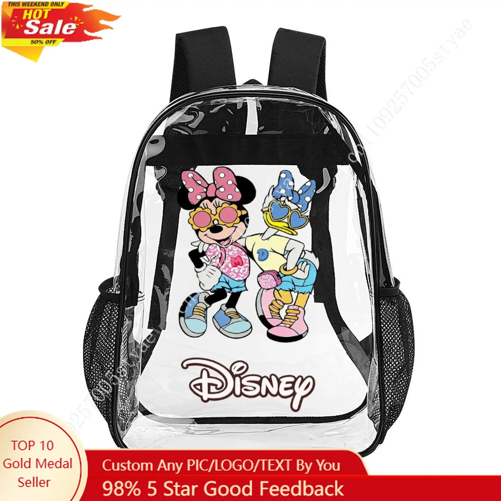 

Minnie Mouse Daisy Duck Transparent Backpack Disney Cartoon Decorative Bag Design Photo Logo Customized Holiday Gift Cosplay