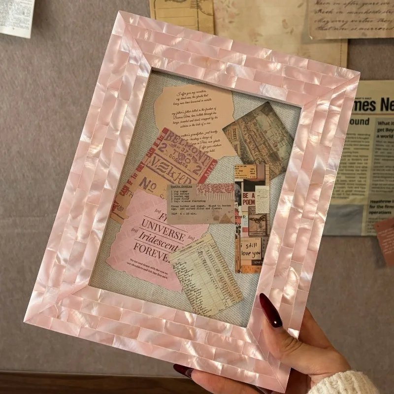 Luxury Pink Fritillary Shell Photo Frame, Handmade Photo Decorative Picture Frame, Desktop Decorative Soft Decoration Ornament