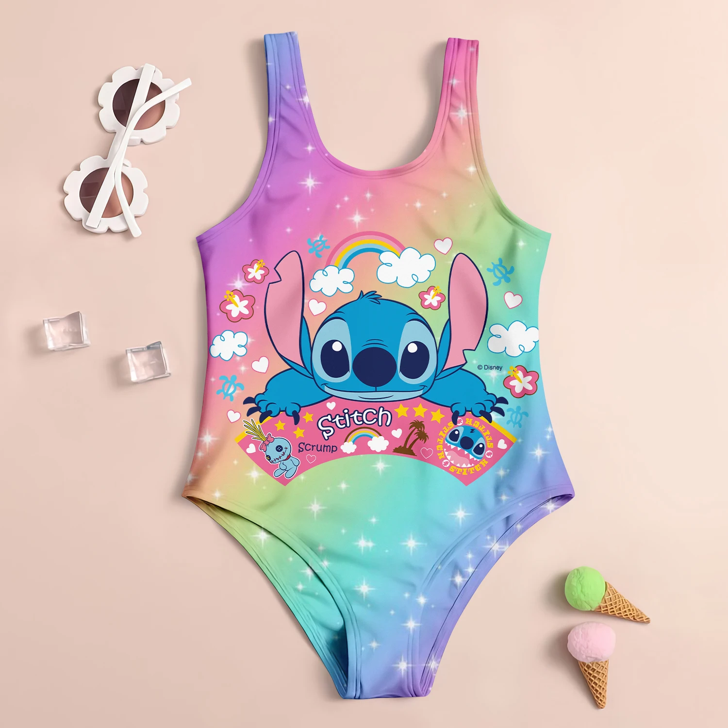 Stitch Children Swimwear Cute Girls Swimsuit Large Size Vacation Beach Party Swimsuits Girl Summer Hello Kitty Bikini Girls'