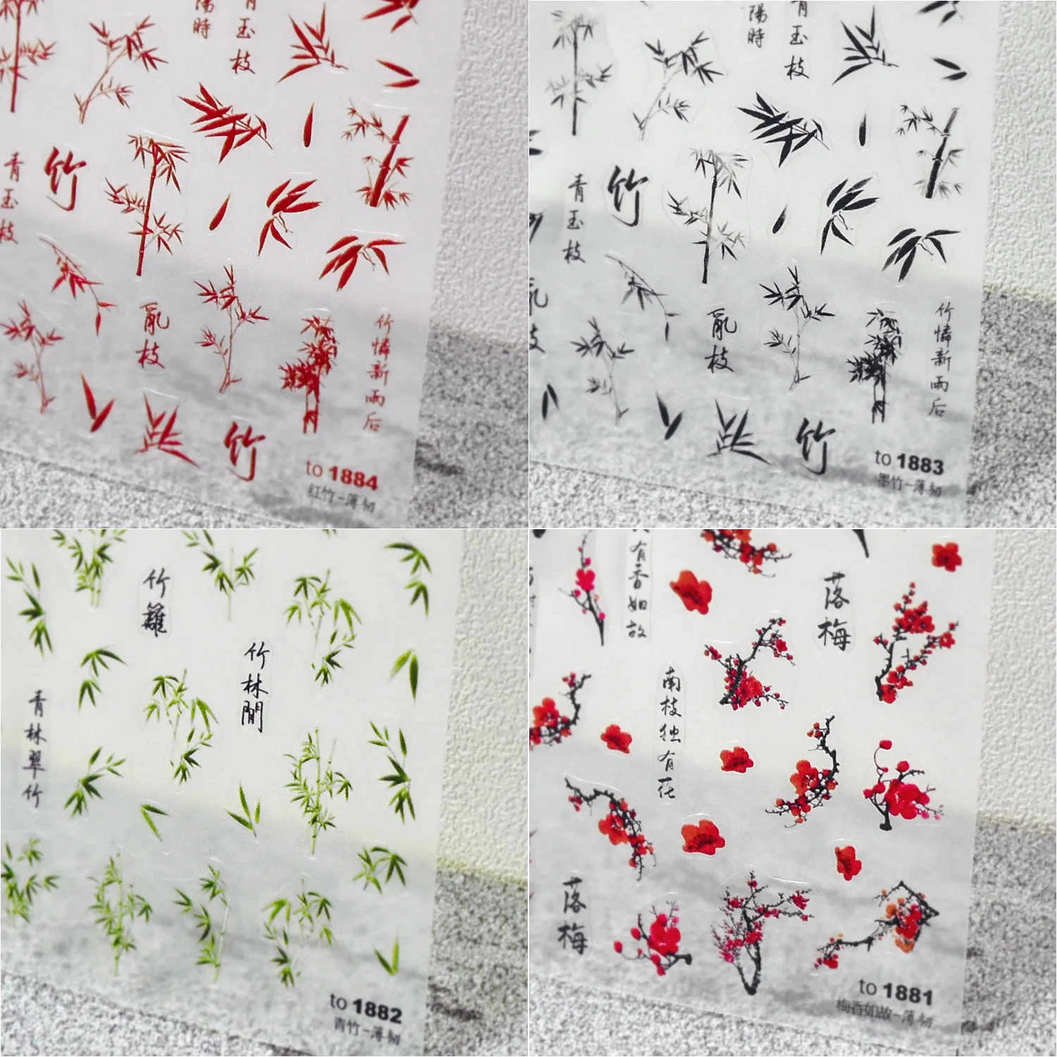 Kwiat śliwy zielony bambus wysokiej jakości naklejki na paznokcie 5D samoprzylepne ozdoby do paznokci dekoracyjne naklejki chińskie naklejki do Manicure