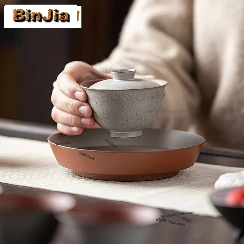 

80ml Handmade Gray Coarse Pottery Gaiwan Retro Not Hot Respecting Tea Tureen Chinese Tea Maker Cover Bowl Cafe Accessories Craft