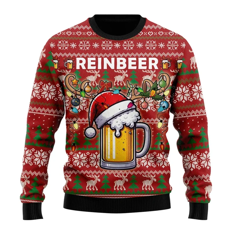 Familien- und Eltern-Kind-Weihnachtspullover mit lustigem Weihnachtsmann, der Bier trinkt – Detail 12