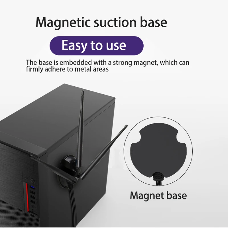 Antena de enrutador WIFI de banda dual, base magnética fuerte, 3 antenas omnidireccionales, tarjeta de red inalámbrica de alta ganancia, 2,4G, 5G,
