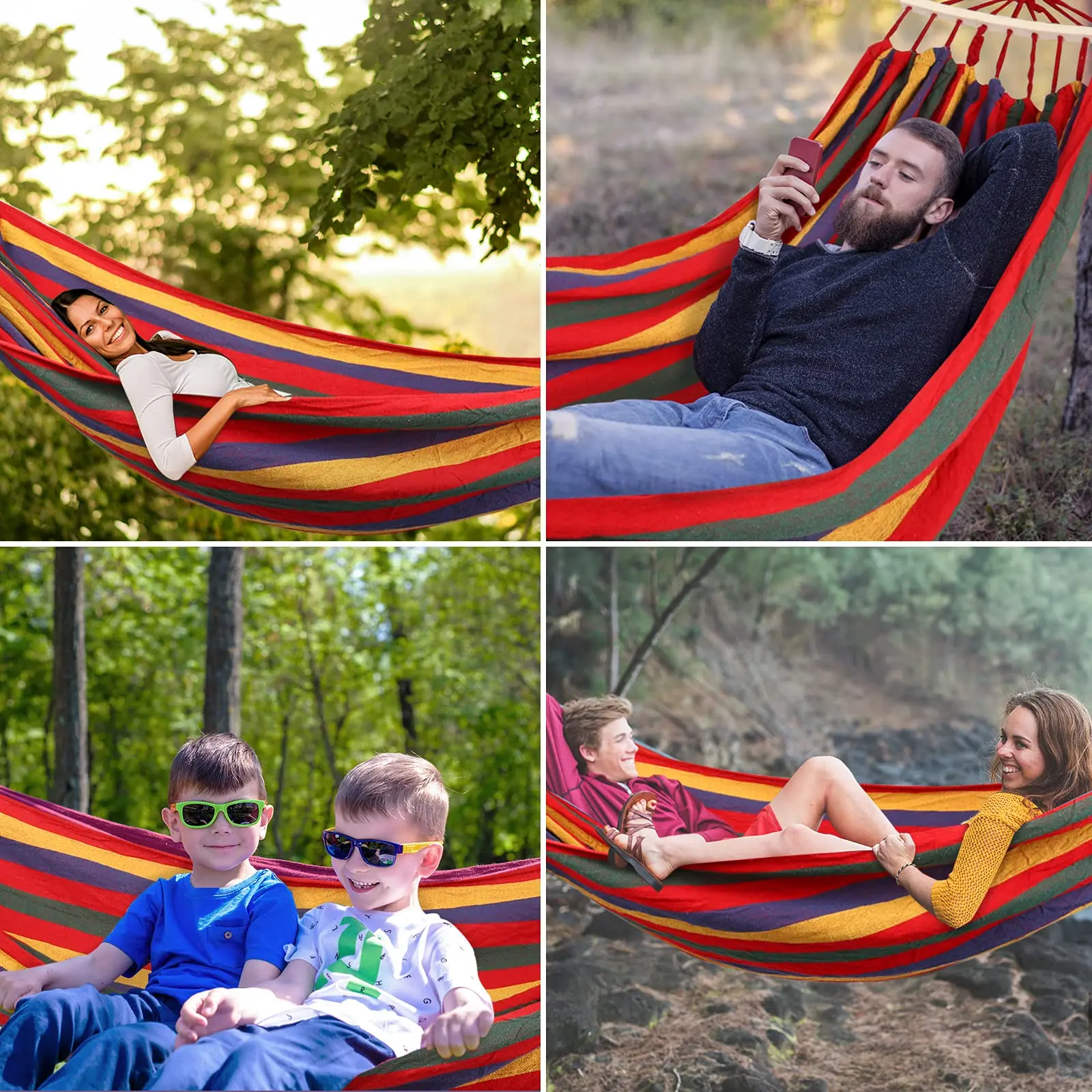 Thick Canvas Sleeping Hammock Steady Hardwood Spreader Bar Outdoor Garden Swing Bed Garden Backyard Traveling Beach Heavy Duty