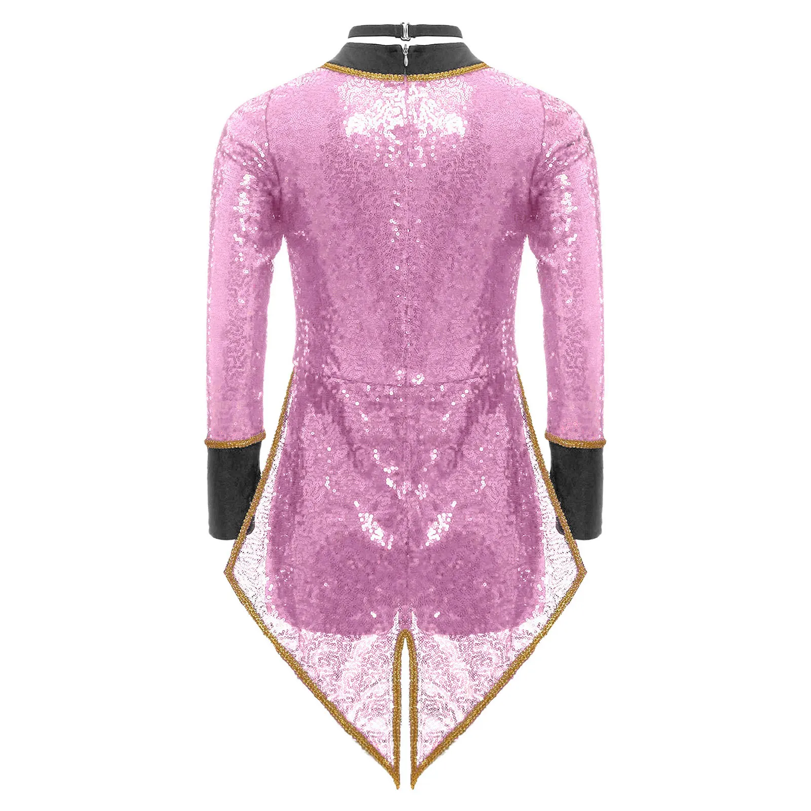 Kids Circus Ringmaster Magician Cosplay Costume Sequins Long Sleeve Bow Tie Tailcoat Bodysuit for Halloween Party Performance