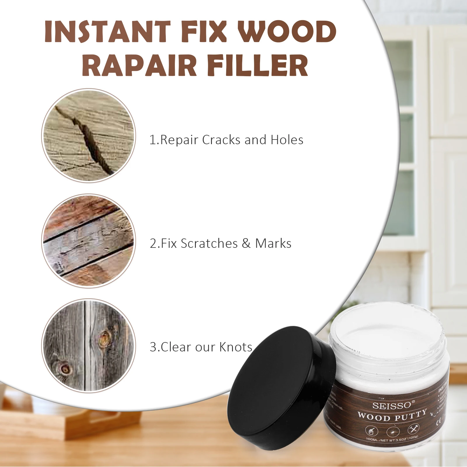 Water-Based Wood Putty 100g for Damaged Wood Repair and Patch can be Dyed and Dried Quickly