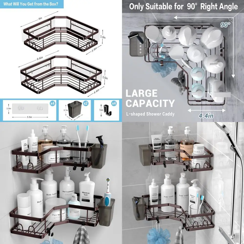 

Угловой органайзер для душа: состоящая из 2 частей полки для ванной комнаты из нержавеющей стали с крючками и держателем для зубной пасты — простая установка, без сверления