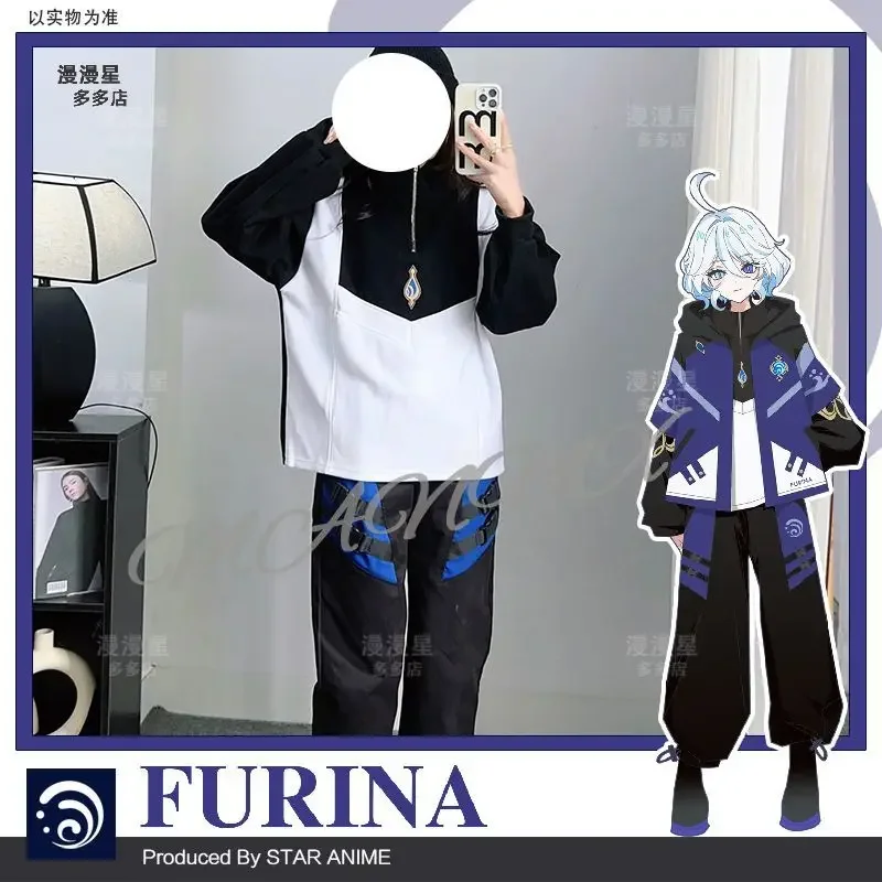 Anime Game Genshin Impact Furina Cosplay Cosutme Spring Autumn Coat Fashion Loose Hoodeis Long Pants
