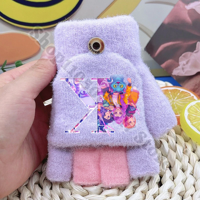 KPop شيطان الصيادين الفتيات لطيف أصابع قفازات الأطفال الشتاء عارضة الدافئة اكسسوارات الاطفال الكرتون قفاز أنيمي أفخم القفازات