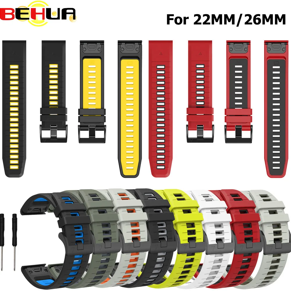 QuickFit 26 мм 22 мм ремешок для часов Garmin Fenix 7X 7 Pro Sapphire Solar силиконовый ремешок для часов Fenix 8 E 6X 6 Pro 5X 5 Plus браслет