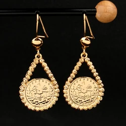 French Hook Dangle Earring Gold Plated Arabic Turkish Coin Earrings for Women Ethnic Bridal Drop Earrings Watder Drop Earring