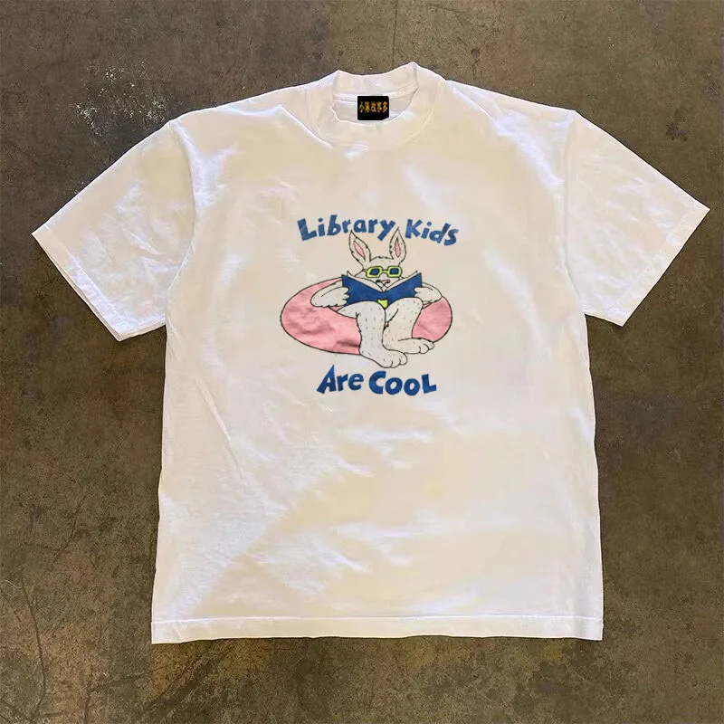 Pure Cotton Short Sleeve T-Shirt Double Thread Loose Fit Unisex Summer Breathable Casual American Retro Style for Couples
