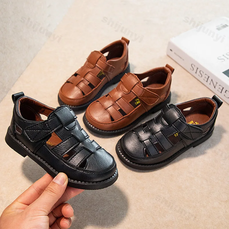 

Children Boys Leather Shoes 2025 Summer Retro Fashion Non-slip Dress Shoes British Style Kids School Performance Uniform Shoes