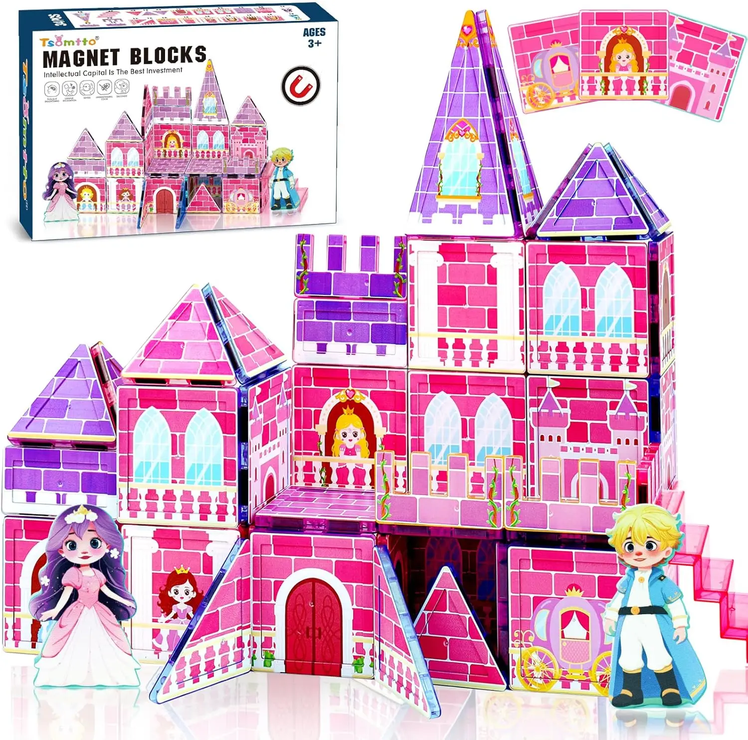 

Princess Magnetic Tiles Building Toys for Kids Ages 3-8, STEM Educational Sensory Gifts