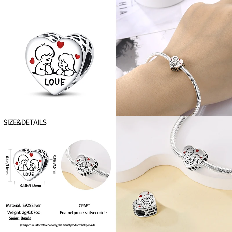 2024 New in Heart Shaped Pattern Charm Beads Fits Pandora Original Bracelet Women 925 Silver Pendant Bead Jewelry Hot Sale Gift