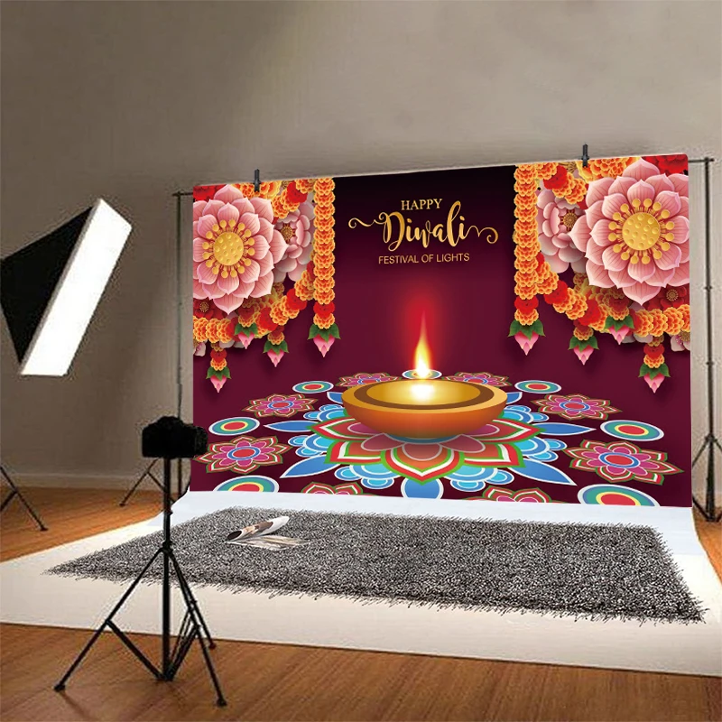 Diwali Photo Backdrop India Festival of Lights Deevali Candle Party Floral Peacock Photography Background Decor Banner