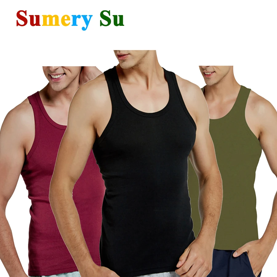 Tank Tops Men 100% Cotton Running Vest Fitness Cool Top Gym Sport Slim Colorful Outdoor Casual Undershirt Male Gift 7 Colors