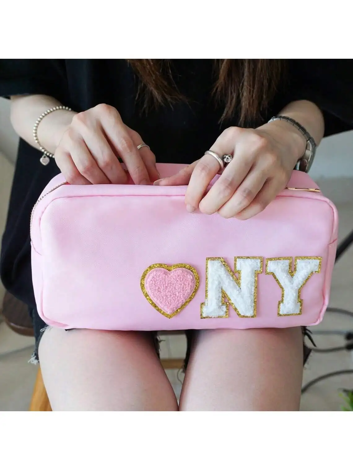 

Personalized Letter Combination Customized Travel Makeup Bag, Nylon Patch Wash Bag, DIY Gift Handbag
